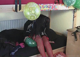 Amy pops balloons naked