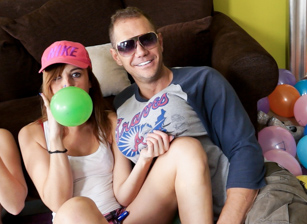Girls blow up balloons naked